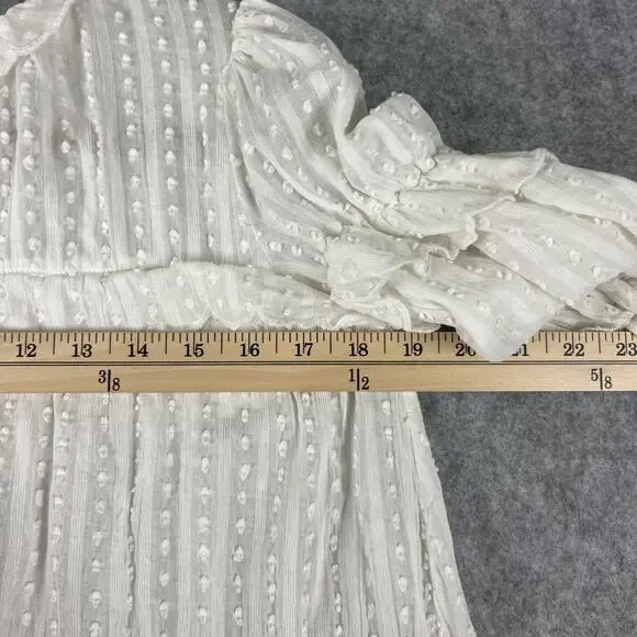 Isabel Marant Etoile Dress Womens 40 Ivory Ruffle Puff Sleeve Swiss Dot Prairie - Picture 6 of 16